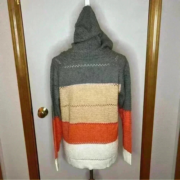 Crocheted Hooded Pullover Sweater Women Med/large Stripe Long Sleeve Cozy Casual - Picture 7 of 10